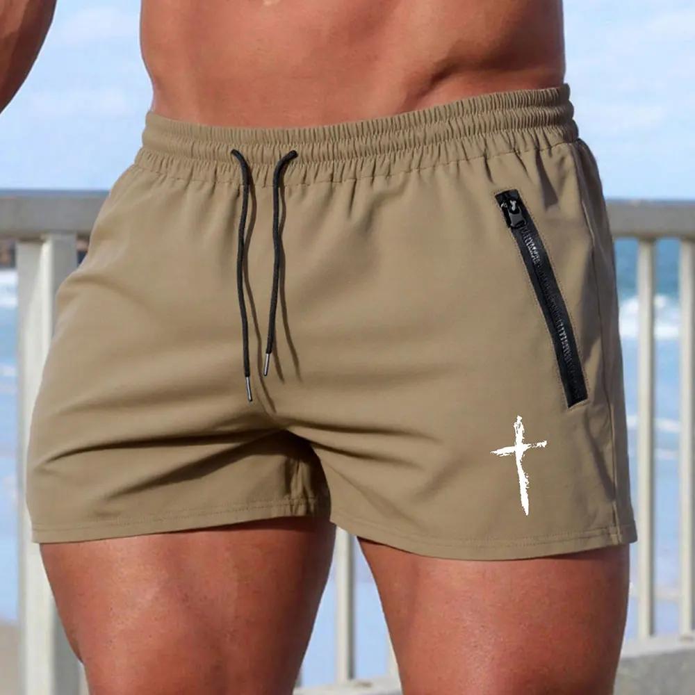 Maillot de bain pour hommes, gymnases d'été, Fitness, musculation, short de plage imprimé croisé, Bo