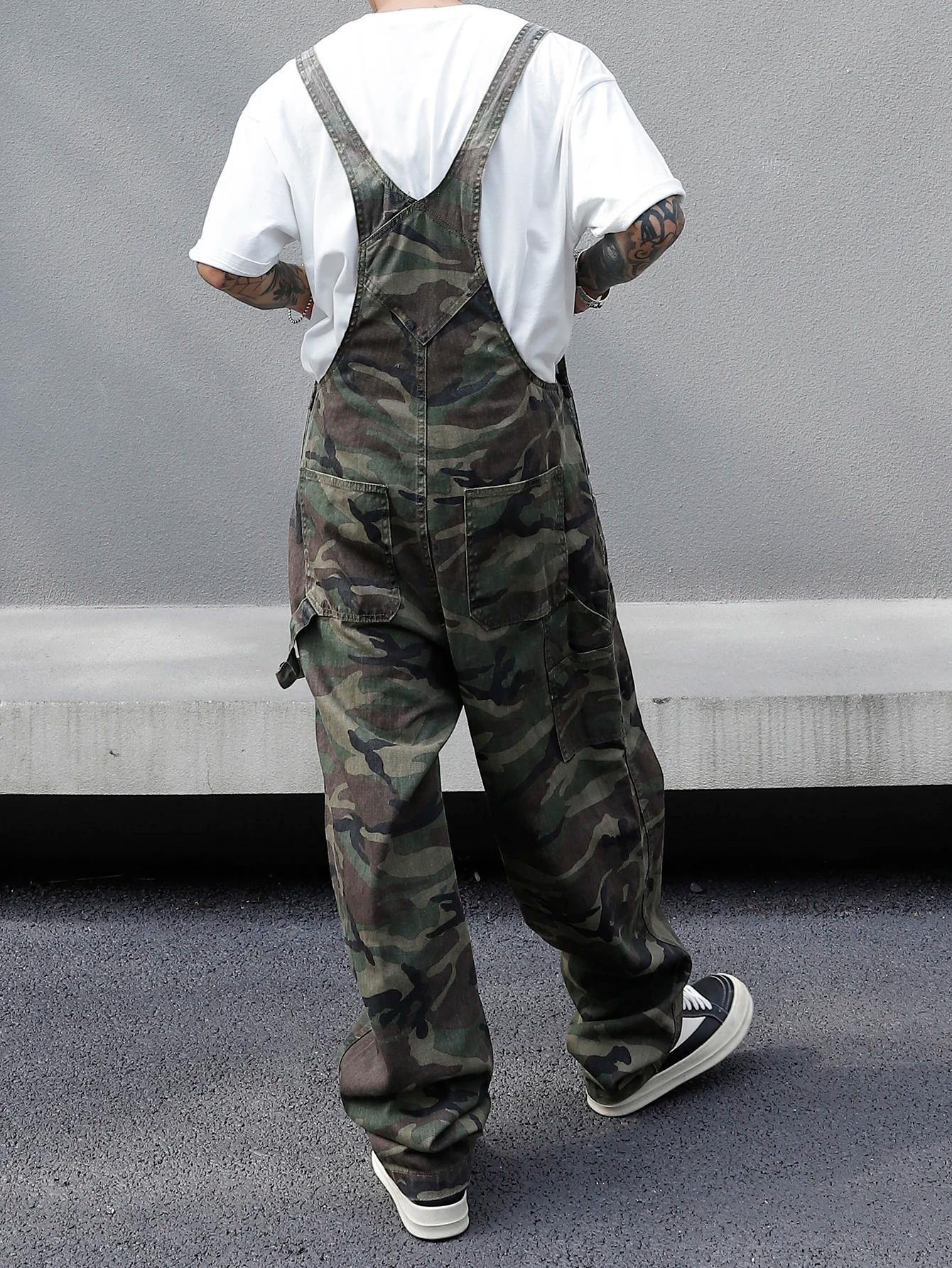 Salopette en jean imprimé camouflage multi-poches pour hommes – Coton, non élastique, lavable en mac