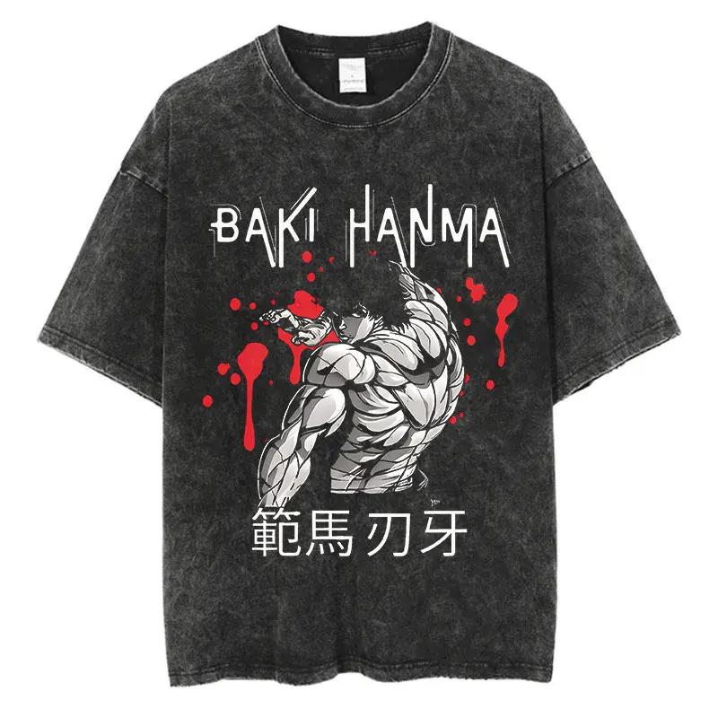 Anime Baki Haman t-shirts Harajuku Vintage 100% coton 2024 nouveau T-shirt lavé pour hommes Hip Hop 