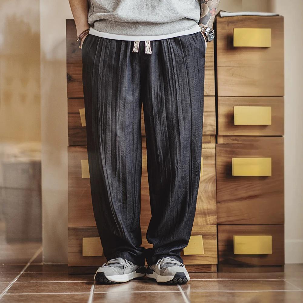 Maden – pantalon plissé ondulé décontracté pour hommes, coupe ample, Style Cityboy, avec taille élas