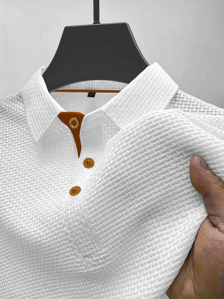 POLO d'été à revers en soie glacée pour hommes, T-shirt à manches courtes, haut pour hommes