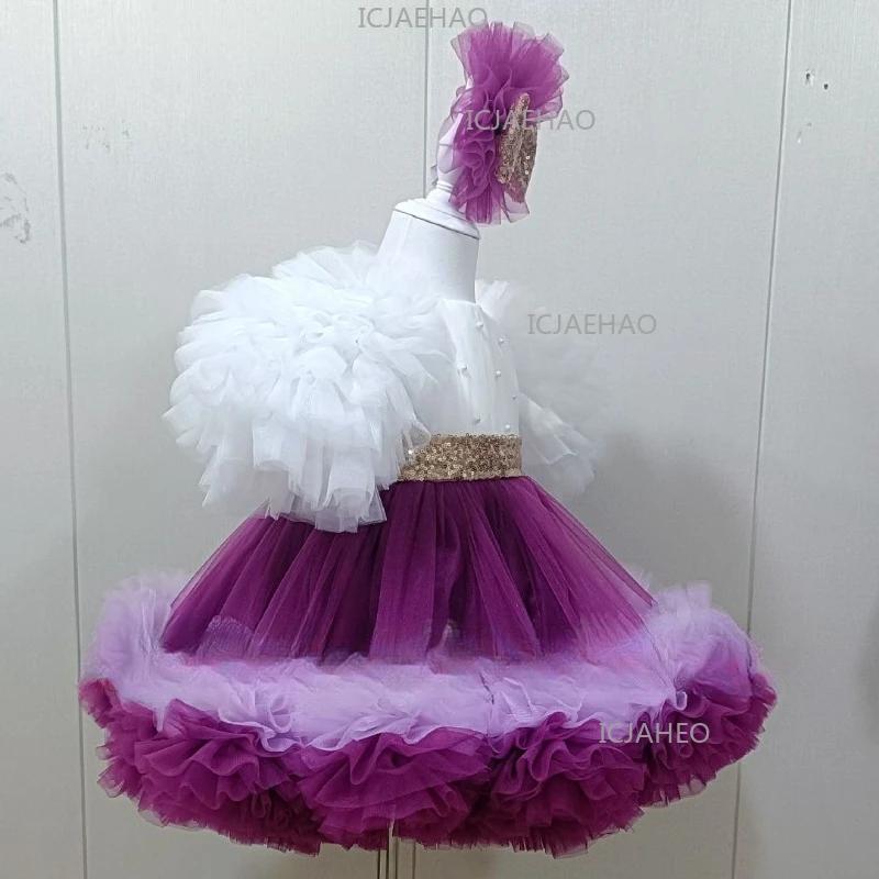 Robe tutu à manches courtes pour filles, tenue de scène pour enfants, robe de performance pour conco