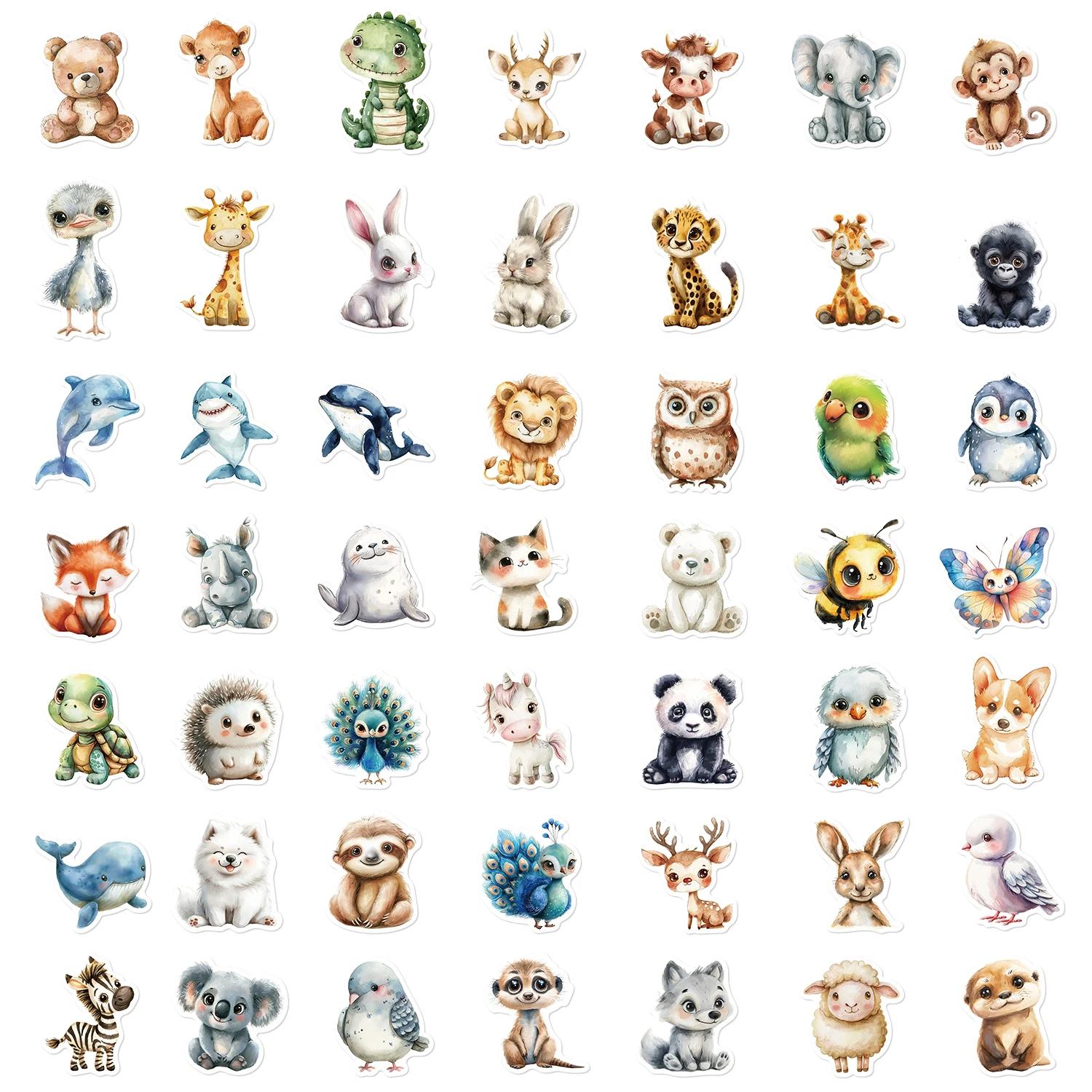 Autocollant Animal aquarelle, 50 pièces, dessin animé mignon, étanche, créatif, tendance, pour ordin