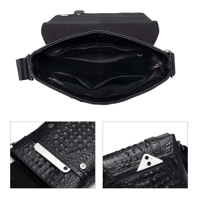 SCHLATUM-Sac à bandoulière en cuir véritable pour homme, motif crocodile, sac de poitrine Messenger,