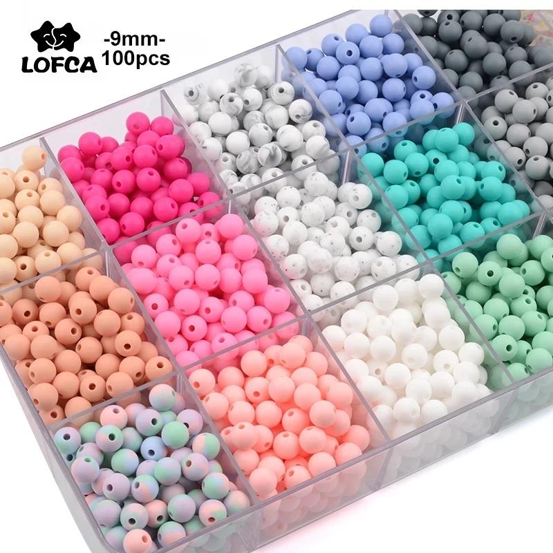 LOFCA 9mm 100 pièces perles de dentition en Silicone anneau de dentition bébé collier d'allaitement 