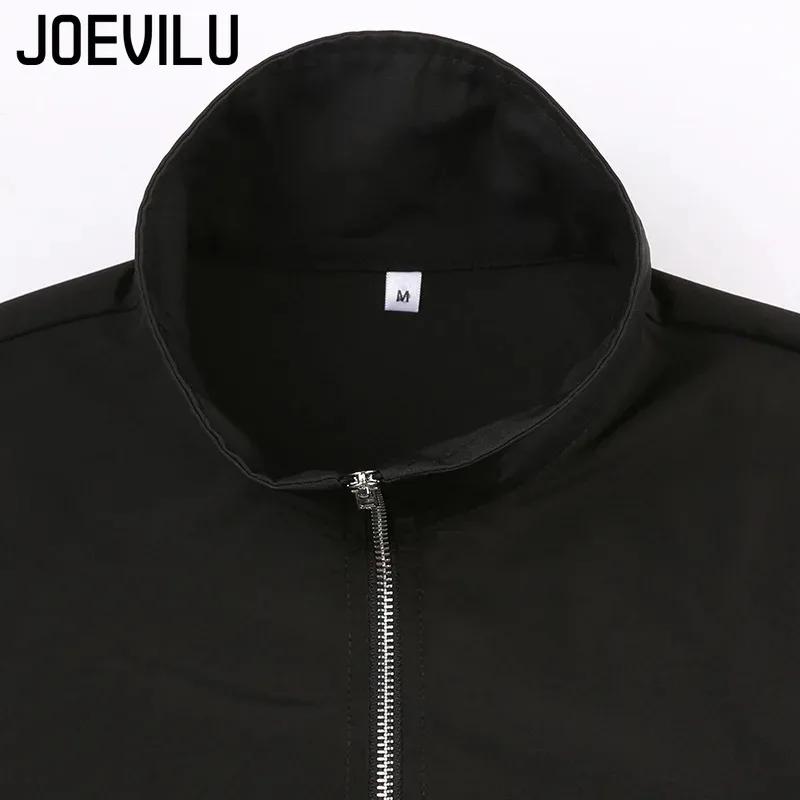 JOEVILU Femmes Cyberpunk Goth Harajuku Récolte Hauts Manches Longues Évider Fermeture Éclair T-shirt
