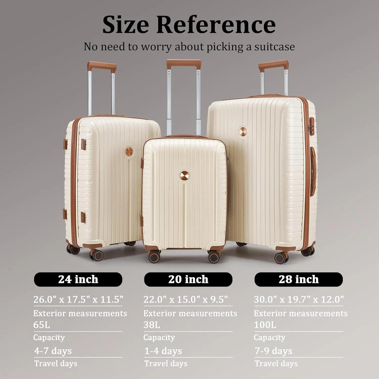 Ensembles de bagages légers et durables à coque rigide en PP, valise de voyage avec sac polochon et 