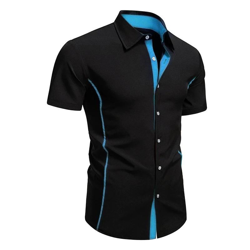 Chemises d'été élastiques formelles pour hommes, chemise boutonnée contrastante, style Y2K Old Money