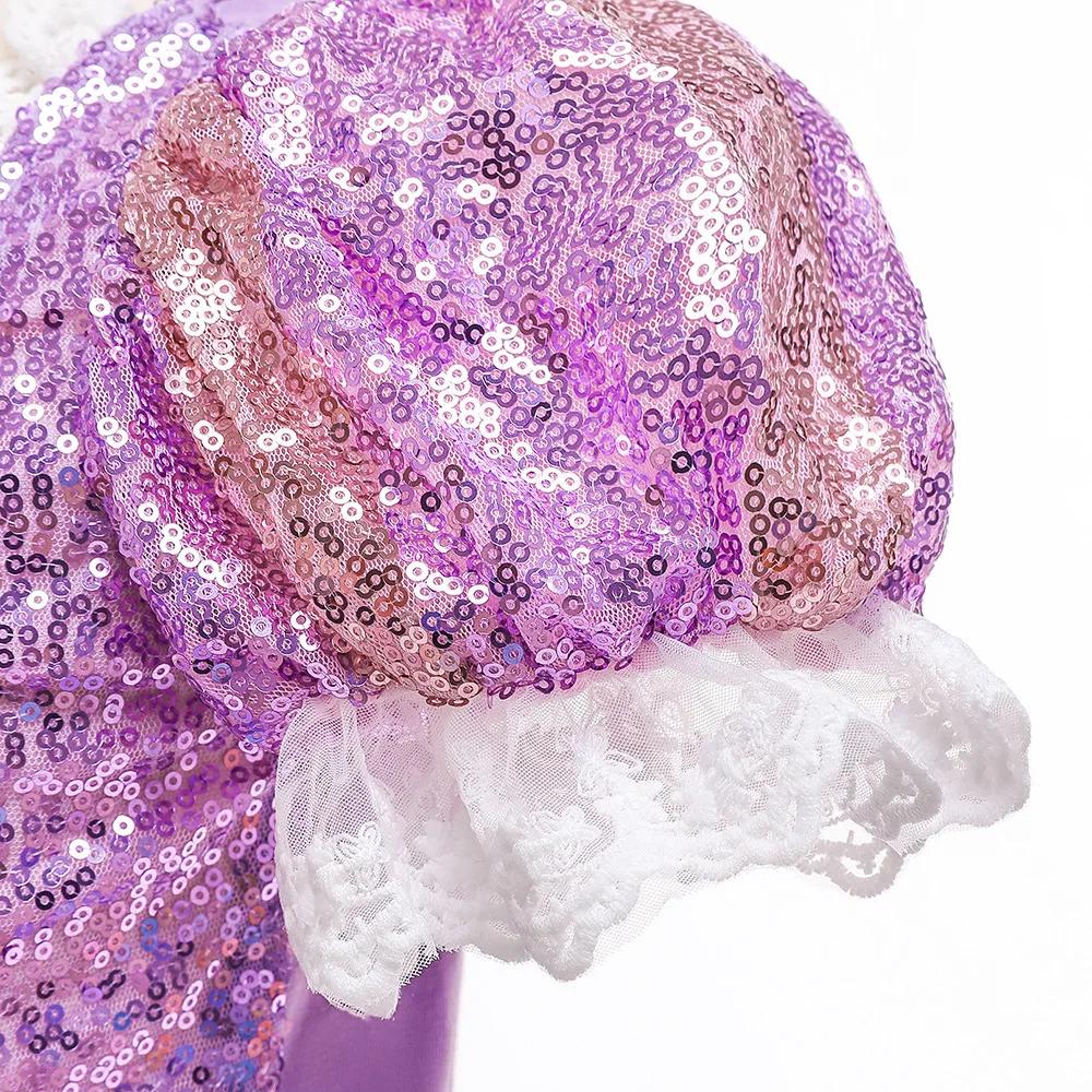 Robe princesse Rapunzel lumineuse LED 2026 - Robe de bal Noël cosplay Tangled petite fille