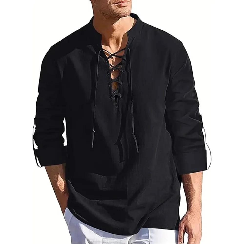 Chemise Renaissance pour hommes, haut Pirate Viking médiéval, manches longues, Costume d'halloween, 