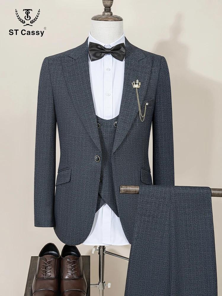 ST Cassy haute qualité hommes costume marron 3 pièces ensemble coupe ajustée mâle marié mariage Blaz