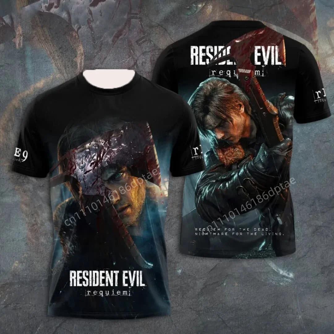 T-shirt imprimé 3D Resident Evil Requiem Leon S. Kennedy pour homme, streetwear décontracté à manche