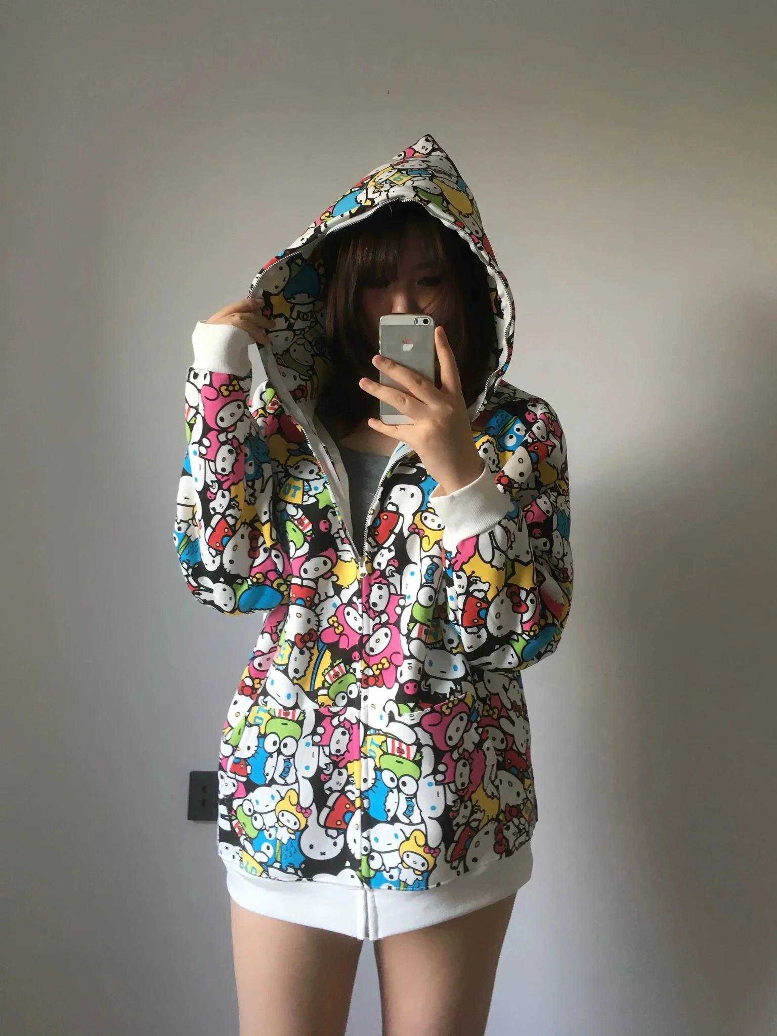 Sanrio – sweat à capuche coloré pour hommes et femmes, veste d'automne surdimensionnée, décontracté,