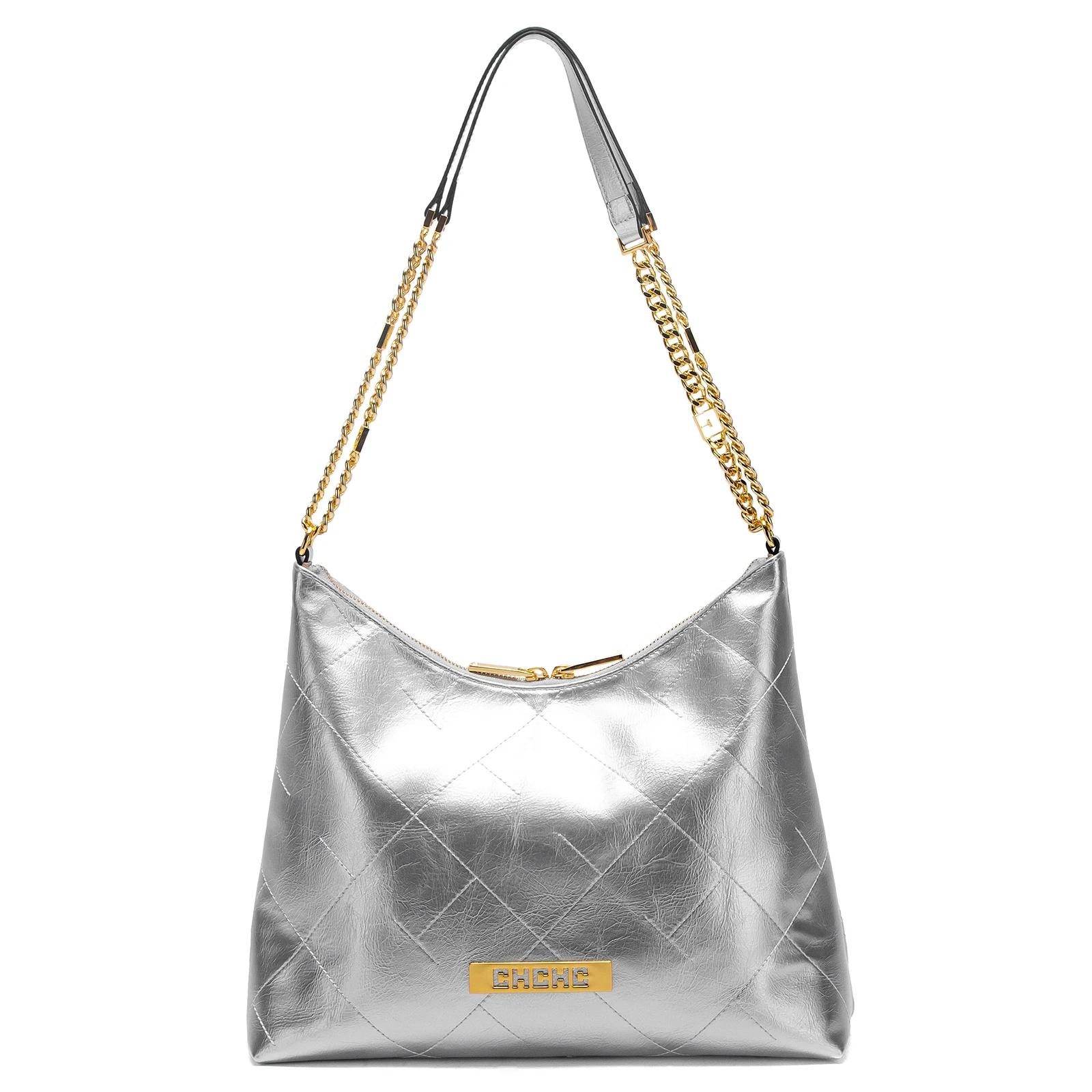 CHCH Sac à main pour femme, nouveau sac fourre-tout argenté, sac à main classique avec coutures et c