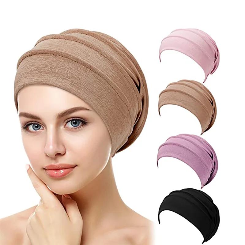 Femmes coton Slouch Bonnet chimio casquette couleur unie Bonnet intérieur Hijabs casquette musulman 