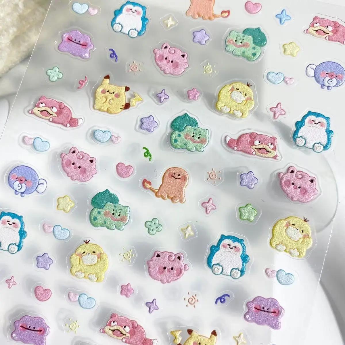 Autocollants pour ongles Pokemon Pikachu, en relief 5D, pour Nail Art, tasse d'eau, coque de télépho