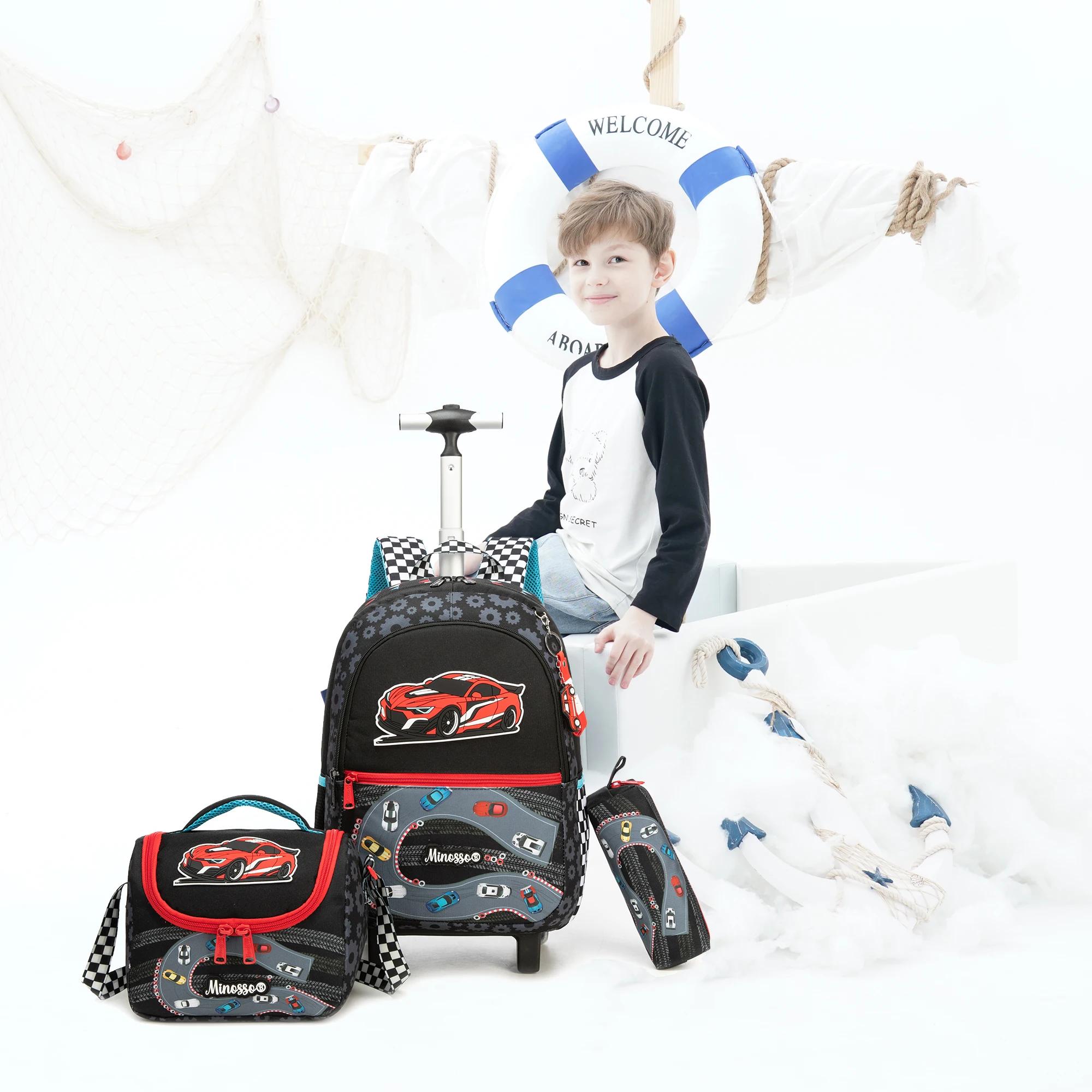 Sac à dos roulant pour filles avec boîte à déjeuner, sacs à dos d'école à roulettes de 16,5 pouces p