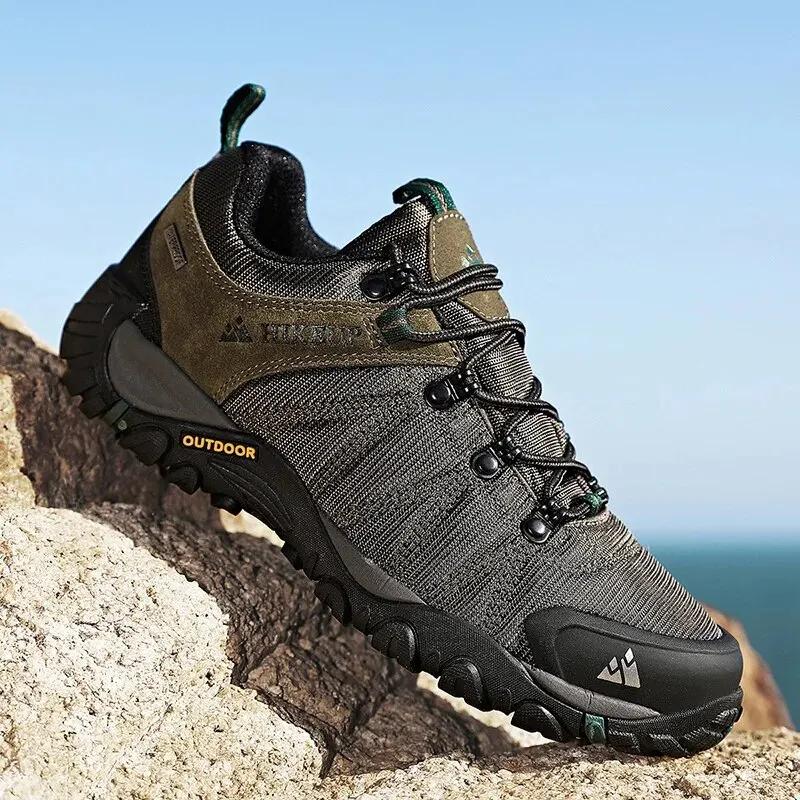 HIKEUP-Chaussures de randonnée en cuir véritable pour hommes, chaussures d'escalade à semelle en cao