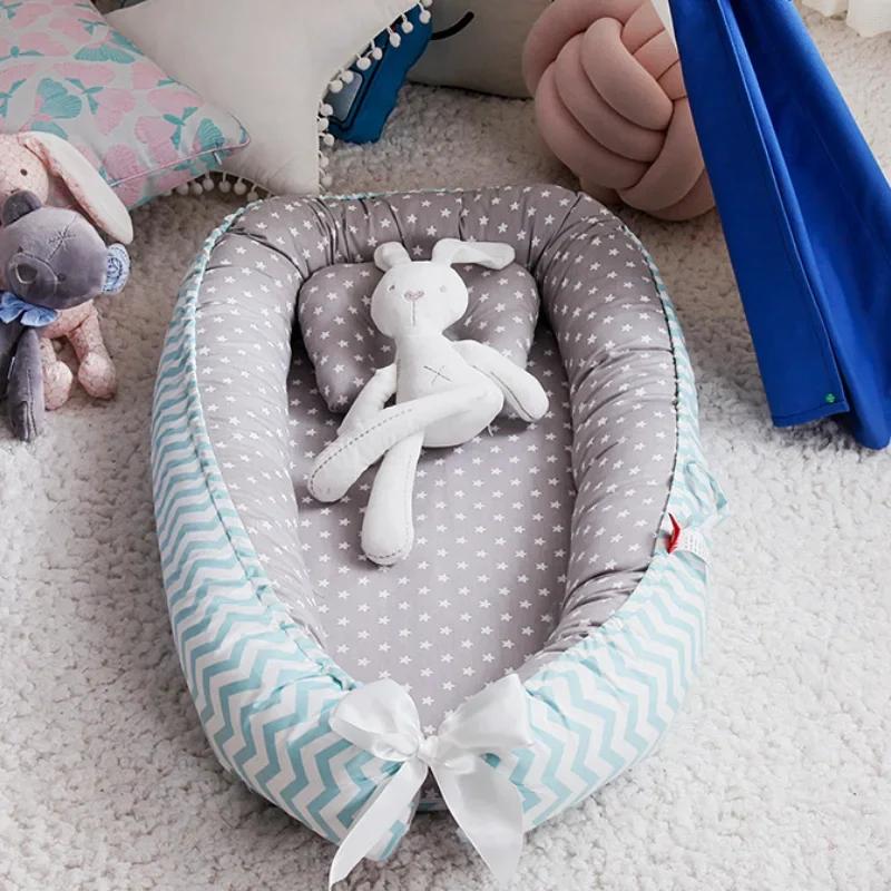 Lit nid pour bébé 85x50cm, avec oreiller, berceau Portable, lit de voyage, berceau en coton pour nou