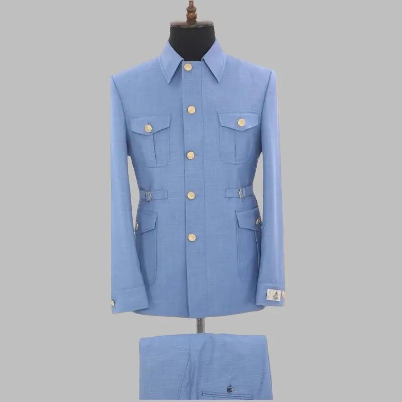 Costumes Safari pour hommes avec col montant, simple boutonnage, smoking formel pour mariage, soirée