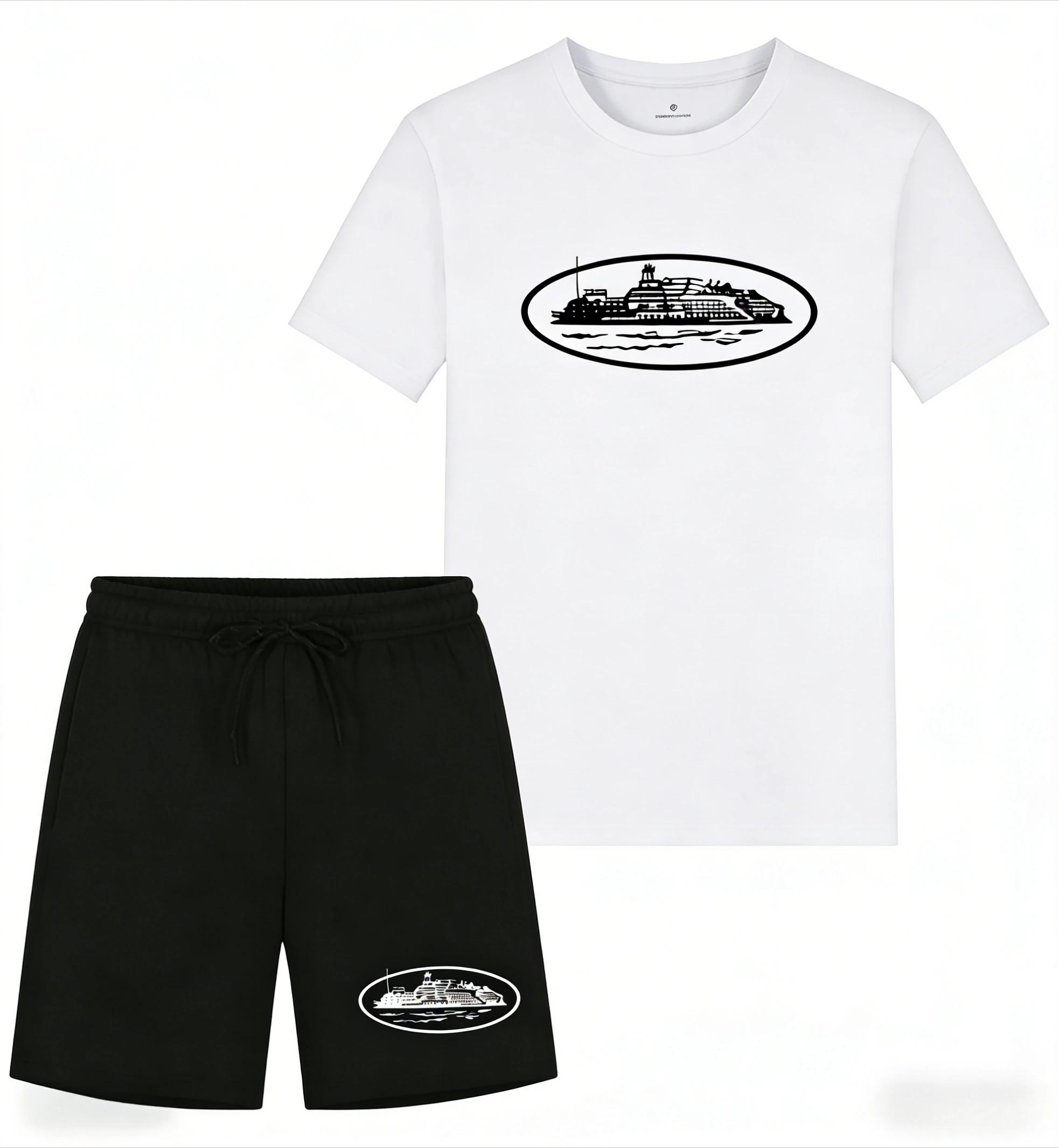 Nouvelle collection été 2026 : Ensemble décontracté deux pièces imprimé bateau, t-shirt et short amp