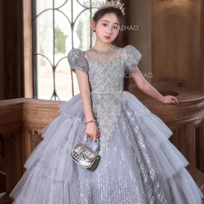 Robe de Soirée Scintillante pour Filles, Tenue de Princesse pour Spectacle, Robe de Cérémonie pour E