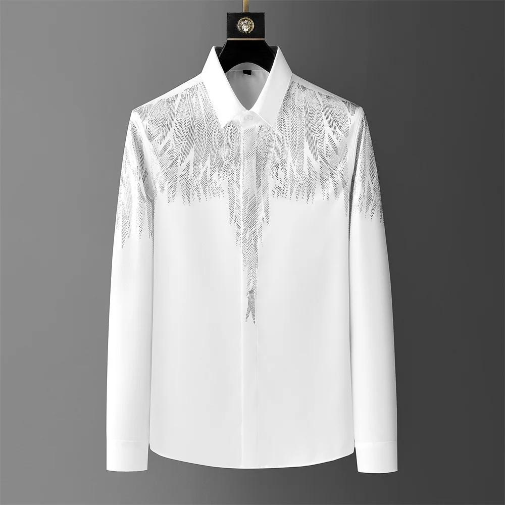 Chemise de luxe à manches longues pour hommes, avec strass, chemises décontractées, pour Banquet, fê