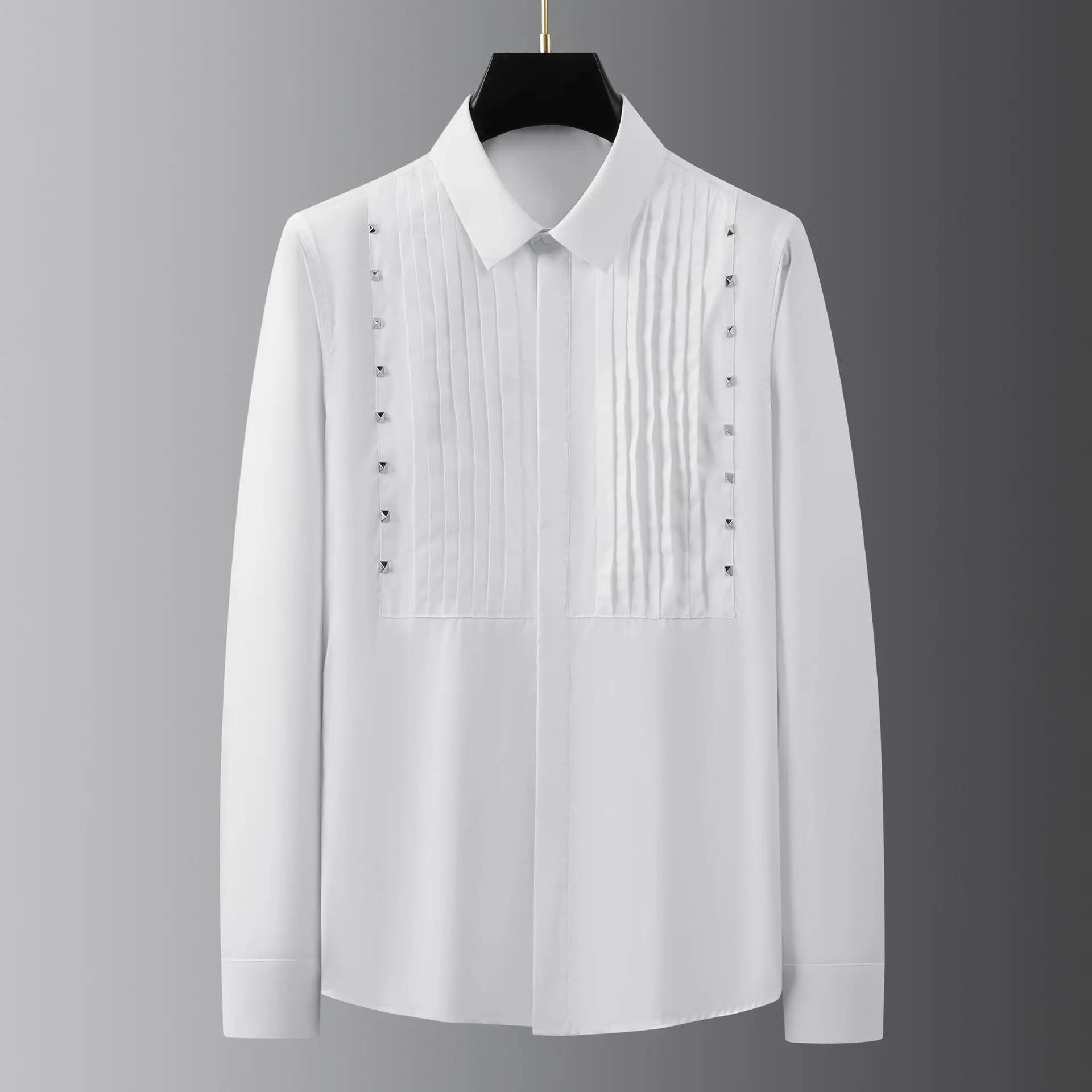 Chemise décontractée à manches longues pour hommes, décoration de rivet, chemises provoqué formelles