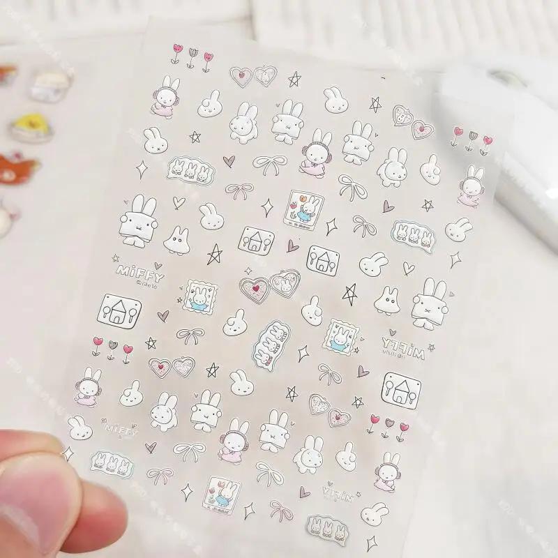 Miffy – autocollants pour ongles 3D, mignons, Kawaii, caméra en verre, décoration, impression Anime,