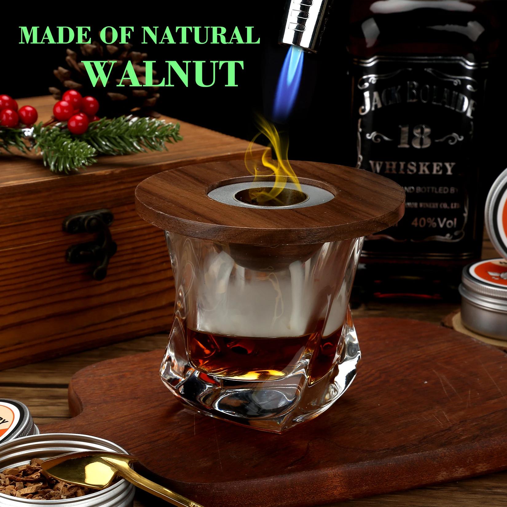 Kit de fumeur de Cocktail avec plateau en verre, avec 4 copeaux de bois, accessoires de barman pour 