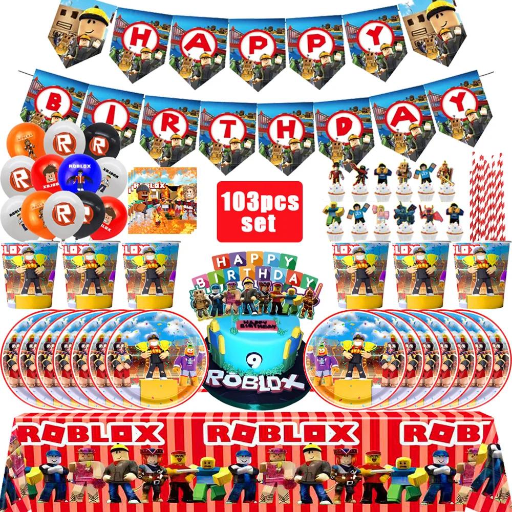 Roblox – ensemble de décoration de fête d'anniversaire, vaisselle de jeu, sac cadeau, nappe, ballon,