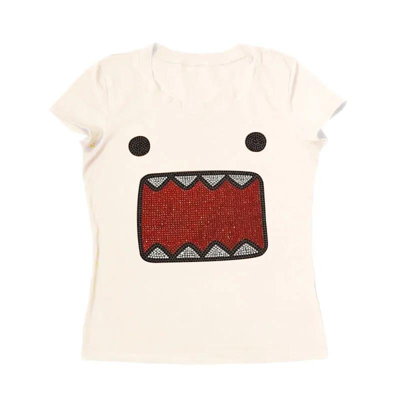 2025 été nouvelles femmes Y2K fille rétro chaud Fix strass Application col rond haut T-shirt drôle V