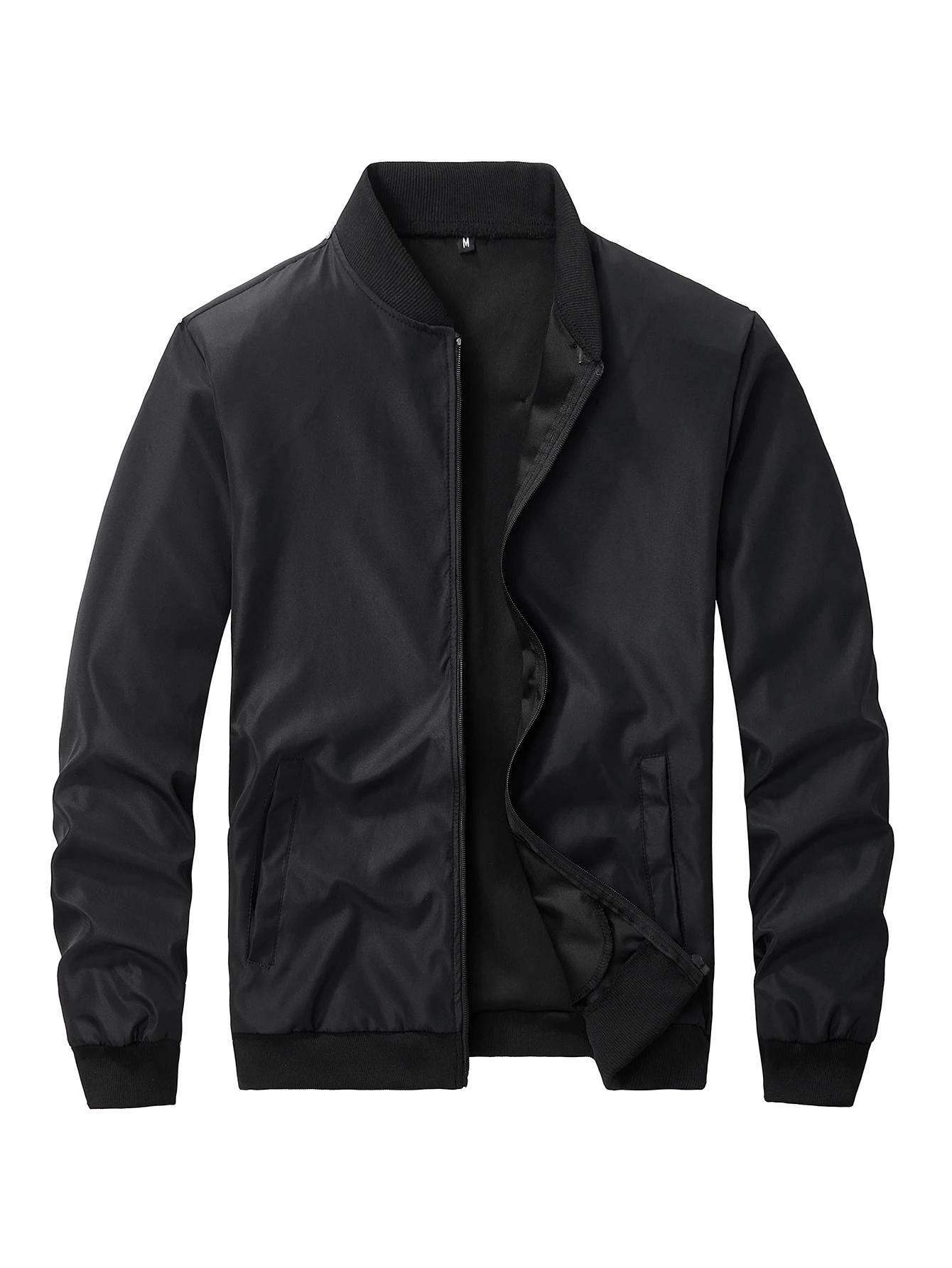Veste courte ample à col de Baseball pour hommes, couleur unie, manteau fin décontracté d'affaires, 