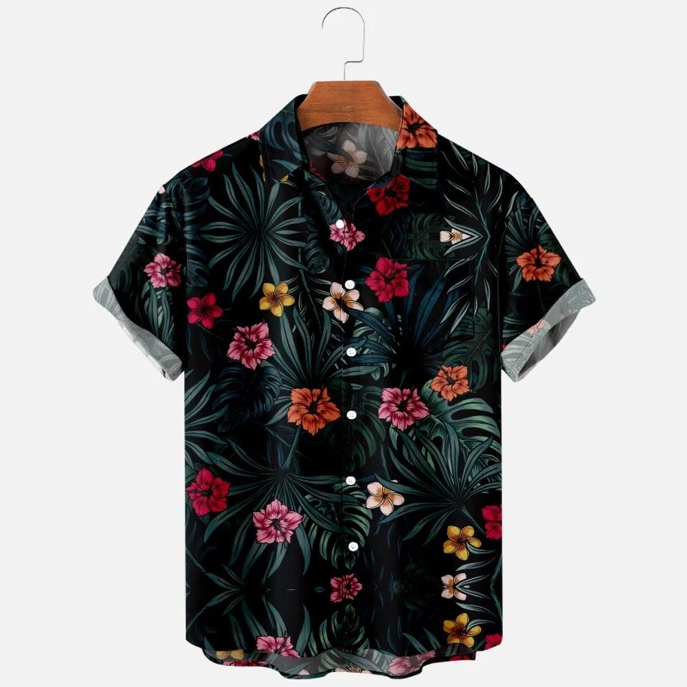 Mode homme été T-Shirts hawaïen impression 3d confortable décontracté un bouton chemises à manches c