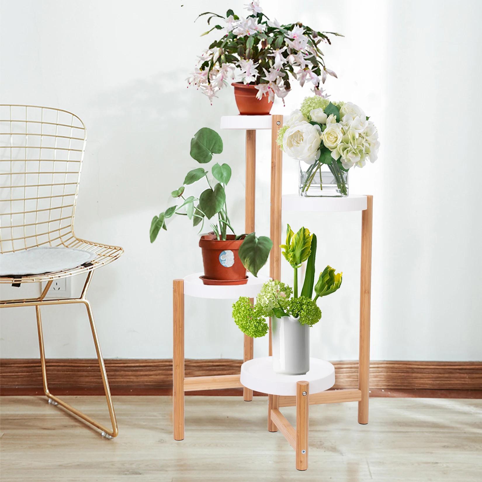 Porte Plante en Bambou, Etagère Plantes à 4 Niveaux Escalier Plantes sur Pieds Intérieur Extérieur p