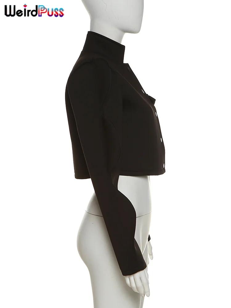 Weird Puss-Veste à Manches Spéciales pour Femme, Manteau Court Décontracté, à Simple Boutonnage, Cou