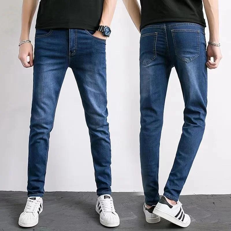 Mode hommes coupe ajustée Denim crayon pantalon de haute qualité noir blanc maigre Stretch jean homm