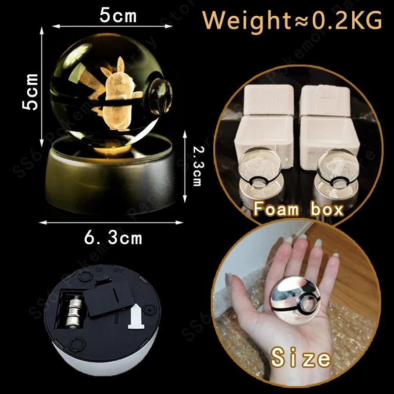 Boule de cristal Pokémon 3D Pikachu Mewtwo Gengar Pokeball Lampe de nuit 3D en verre Statue de crist
