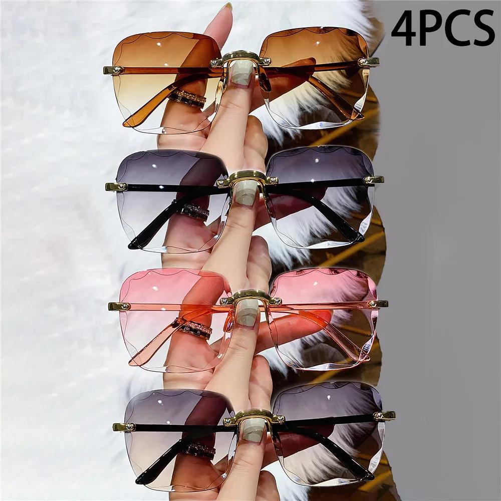4 pièces lunettes de soleil carrées sans monture femmes marque de luxe concepteur été lunettes rouge
