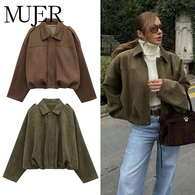 MUJER 2025 vestes bombardier en daim pour femmes vêtements d'extérieur veste surdimensionnée femme S