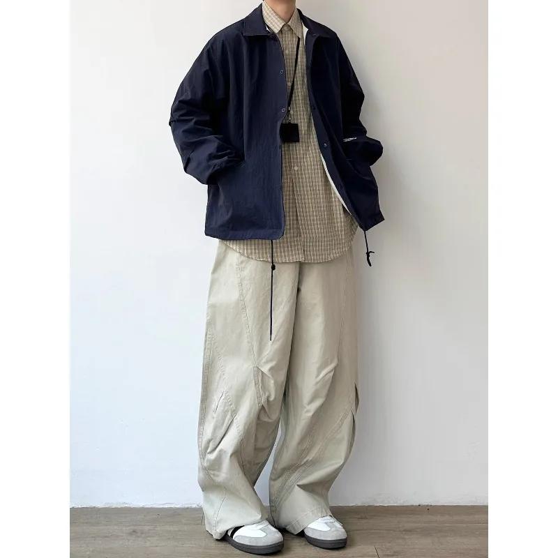 Veste Homme Printemps Automne Col Rabattu Manches Longues Fermeture Éclair Rétro Fine Ample Décontra
