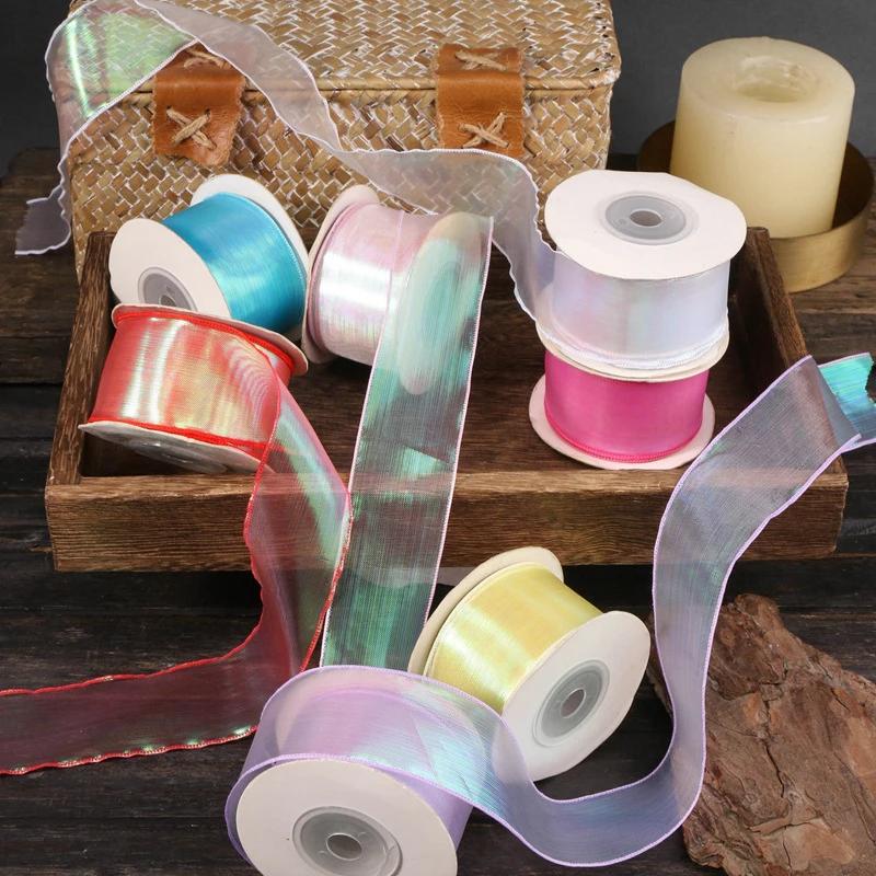 Ruban Organza queue de poisson réfléchissant, 40mm, 10Yards, bord ondulé irisé, pour emballage cadea