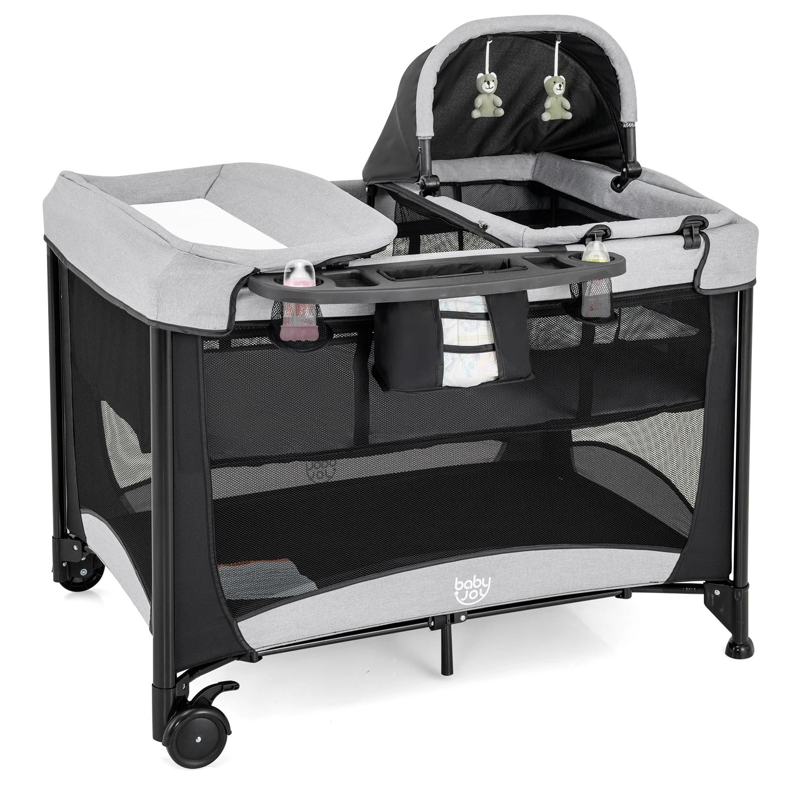 Lit d'appoint 5 en 1 avec roulettes, lit de voyage pliable avec matelas, lit 2 niveaux avec matelas 