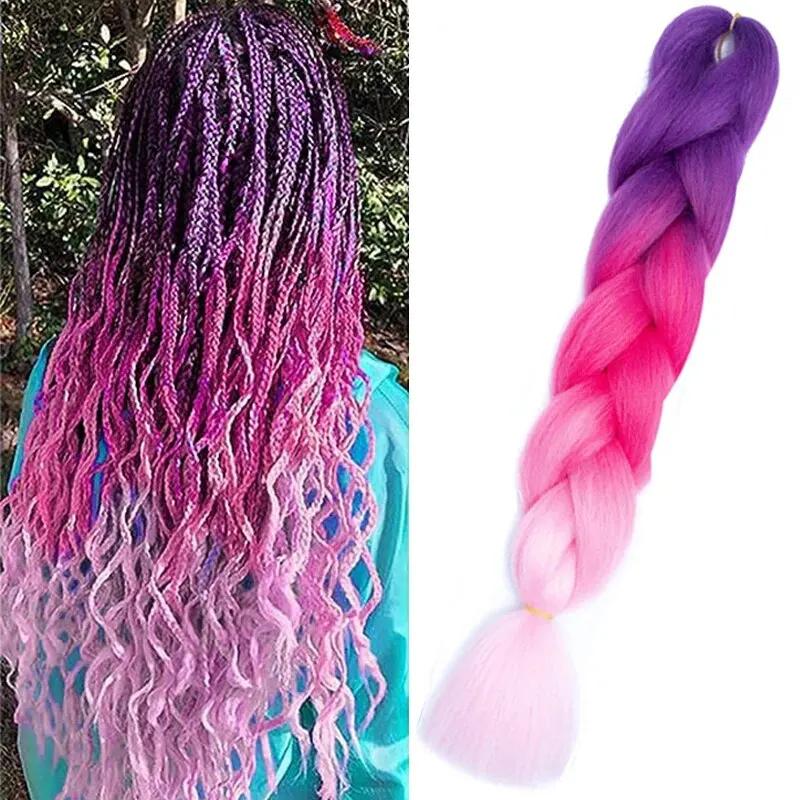 24 pouces Ombre Jumbo tressage cheveux pour Crochet torsion boîte tresses arc-en-ciel coloré haute t