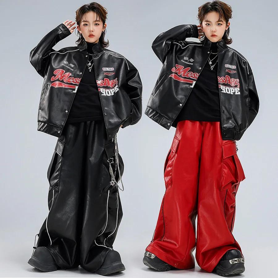 Enfants garçons filles Streetwear hanche hanche en cuir veste de Baseball Cargo pantalon ensembles e