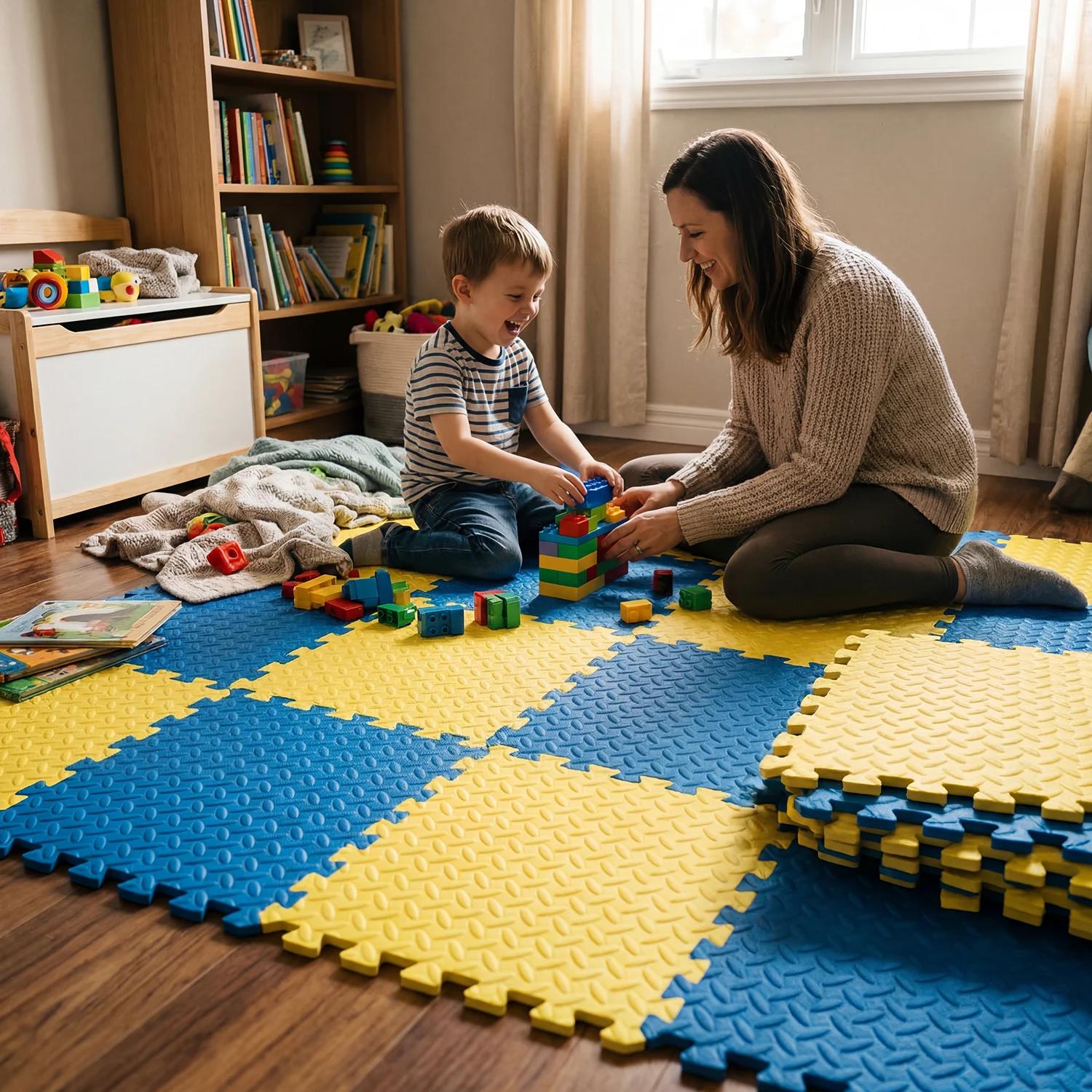 Tapis de jeu pour bébé 16 pièces 60x60cm, tapis puzzle en mousse EVA 1cm, tapis de sol pour enfants,