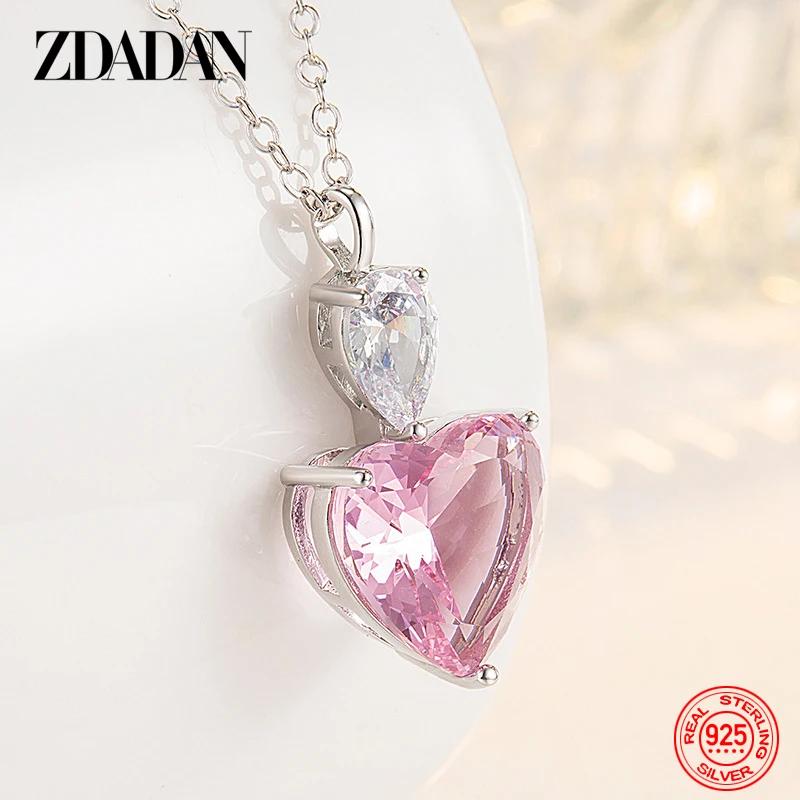 ZDADAN 925 argent rose Zircon collier chaînes pour femmes bijoux de mode