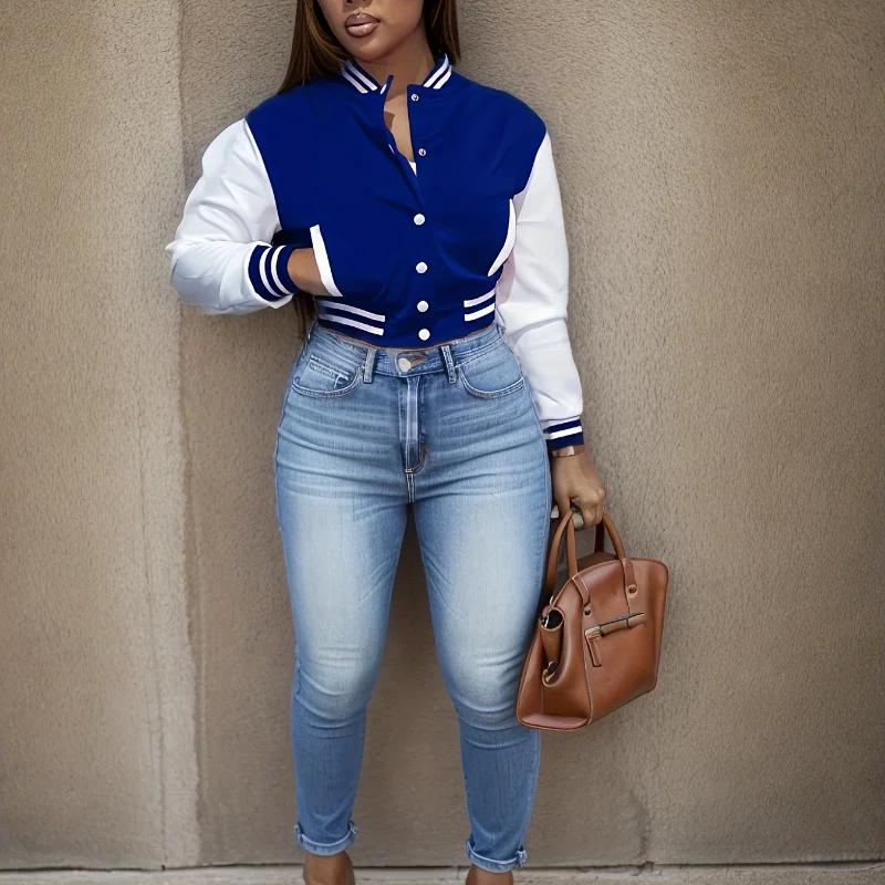 Veste de baseball à simple boutonnage pour femmes, veste assortie, européen et N, document, printemp