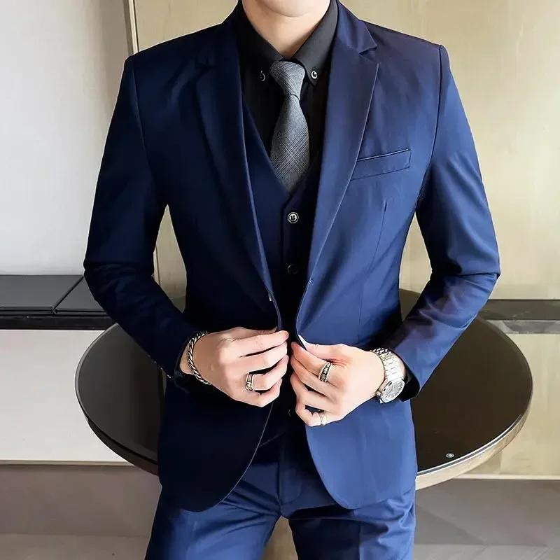 Costume (Blazer + gilet + pantalon) pour hommes, mode décontractée, extérieur, pour hommes d'affaire