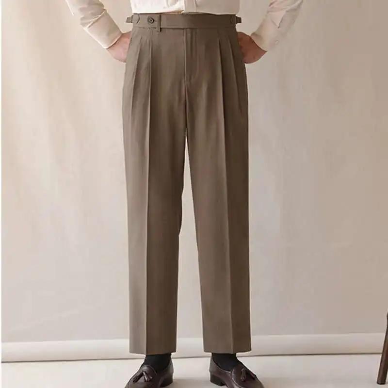 Pantalon droit taille haute pour homme, coupe slim, style britannique, décontracté, vêtements de cér